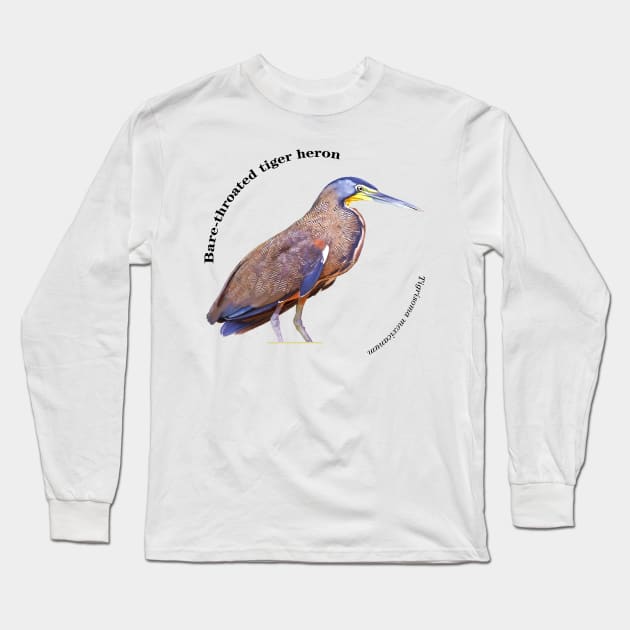 Bare-throated tiger heron tropical bird pin Long Sleeve T-Shirt by Ornamentum